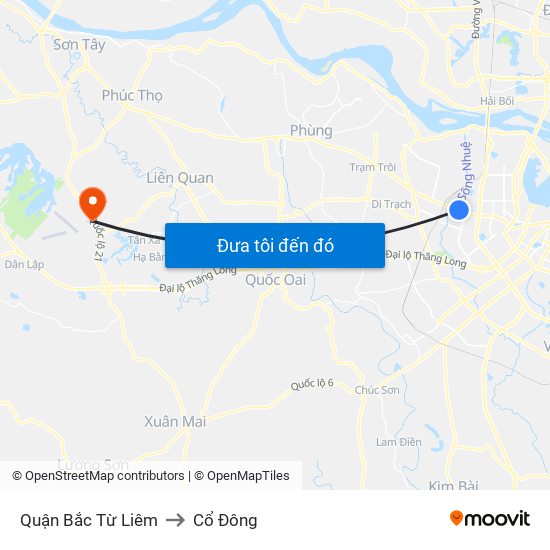 Quận Bắc Từ Liêm to Cổ Đông map