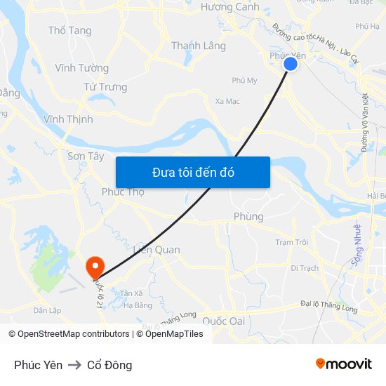 Phúc Yên to Cổ Đông map