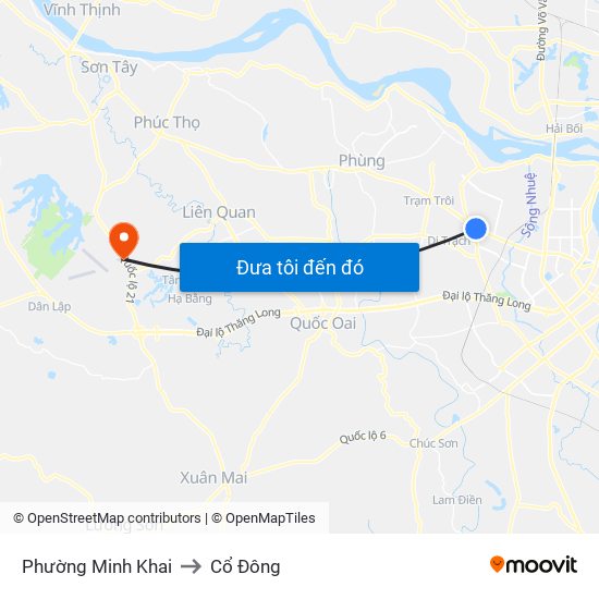 Phường Minh Khai to Cổ Đông map