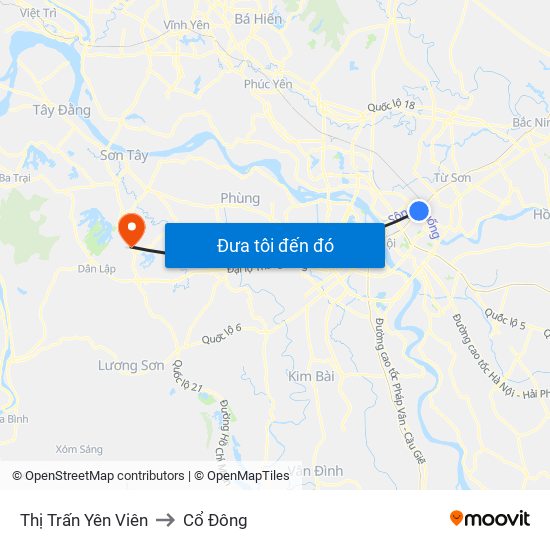 Thị Trấn Yên Viên to Cổ Đông map