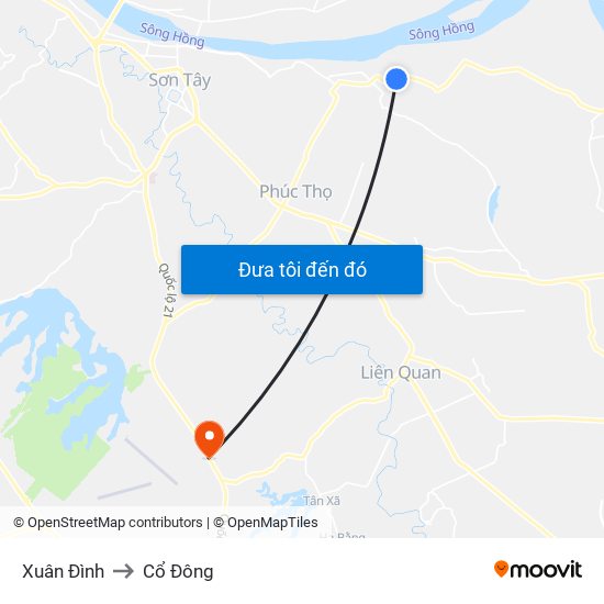 Xuân Đình to Cổ Đông map