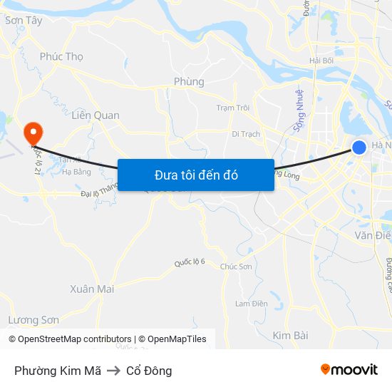 Phường Kim Mã to Cổ Đông map