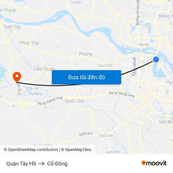 Quận Tây Hồ to Cổ Đông map