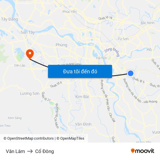 Văn Lâm to Cổ Đông map