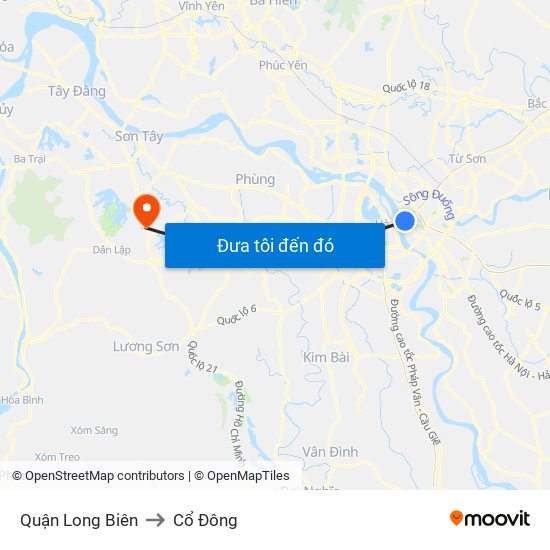 Quận Long Biên to Cổ Đông map