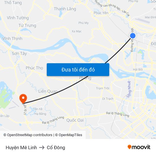 Huyện Mê Linh to Cổ Đông map