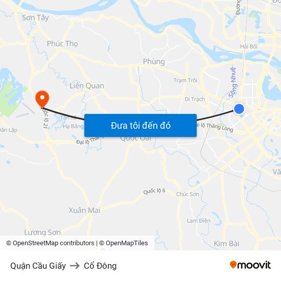 Quận Cầu Giấy to Cổ Đông map