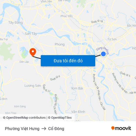 Phường Việt Hưng to Cổ Đông map