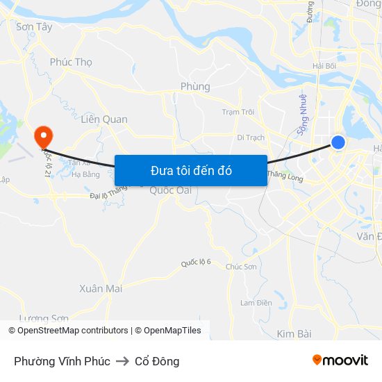 Phường Vĩnh Phúc to Cổ Đông map