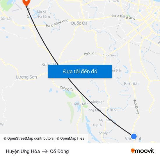 Huyện Ứng Hòa to Cổ Đông map