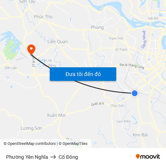 Phường Yên Nghĩa to Cổ Đông map