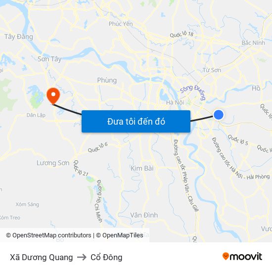 Xã Dương Quang to Cổ Đông map