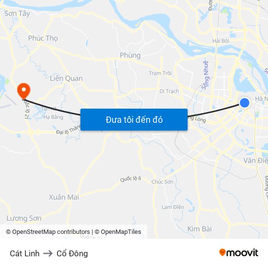 Cát Linh to Cổ Đông map