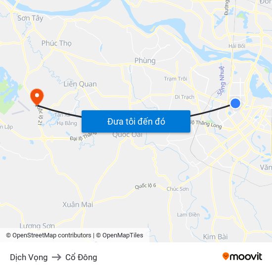 Dịch Vọng to Cổ Đông map