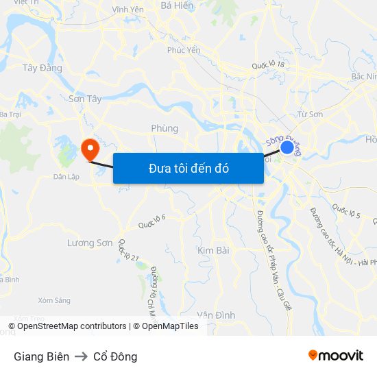 Giang Biên to Cổ Đông map