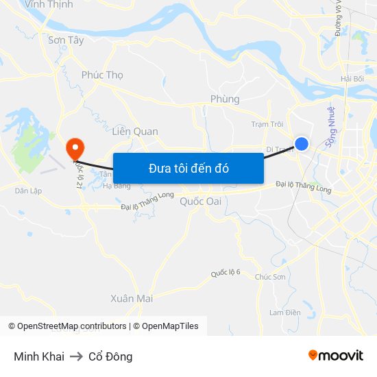 Minh Khai to Cổ Đông map