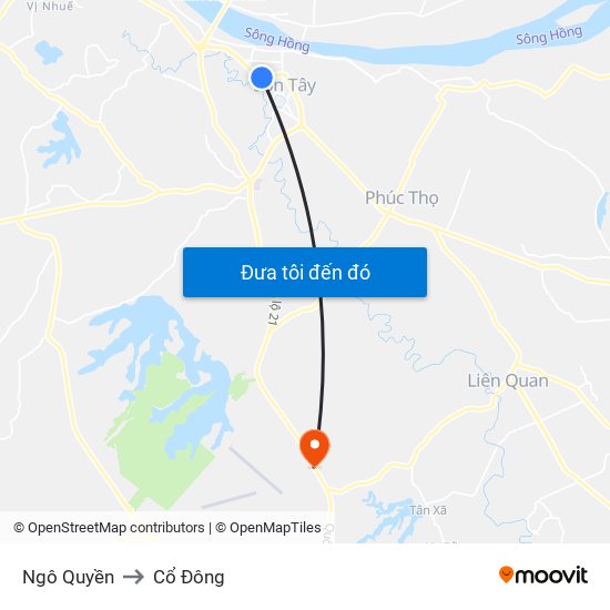 Ngô Quyền to Cổ Đông map