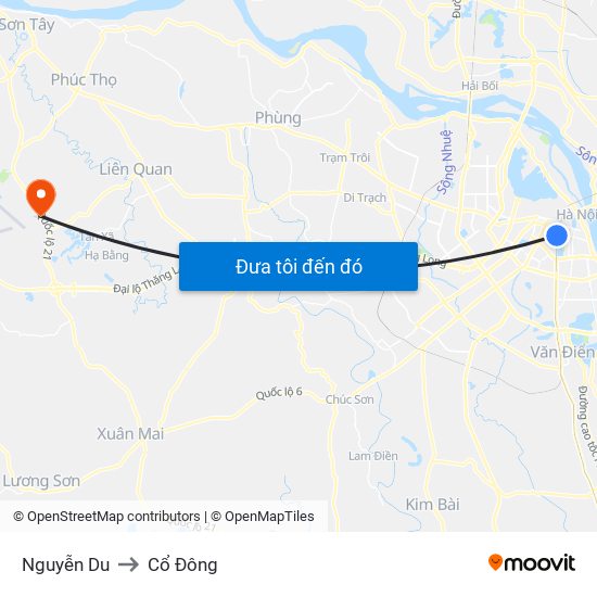 Nguyễn Du to Cổ Đông map