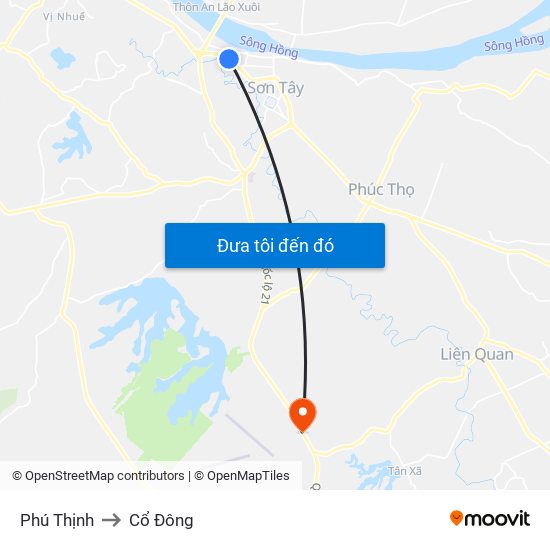 Phú Thịnh to Cổ Đông map