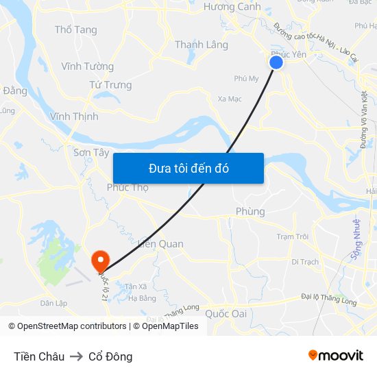 Tiền Châu to Cổ Đông map