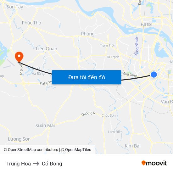 Trung Hòa to Cổ Đông map