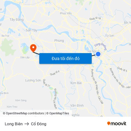 Long Biên to Cổ Đông map