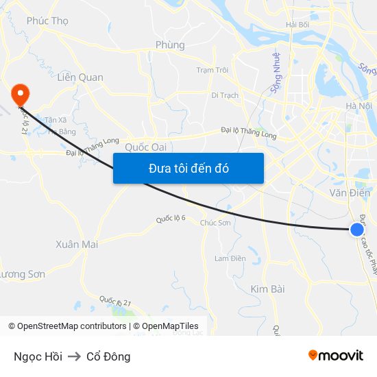 Ngọc Hồi to Cổ Đông map