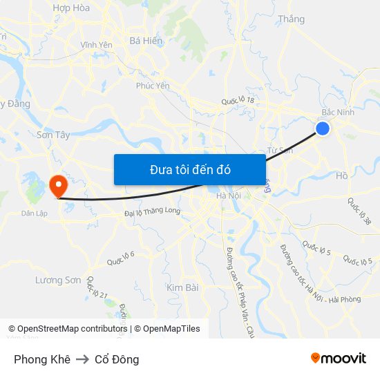 Phong Khê to Cổ Đông map