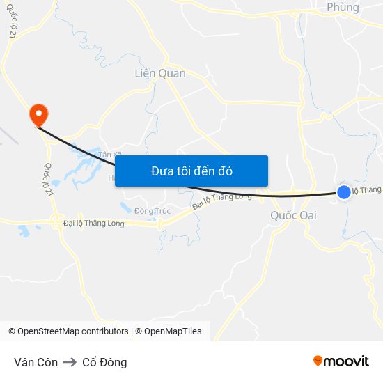 Vân Côn to Cổ Đông map