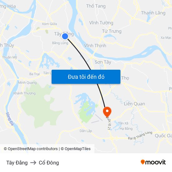 Tây Đằng to Cổ Đông map