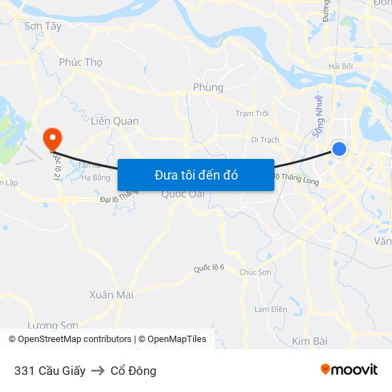 331 Cầu Giấy to Cổ Đông map