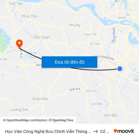 Học Viện Công Nghệ Bưu Chính Viễn Thông - Trần Phú (Hà Đông) to Cổ Đông map