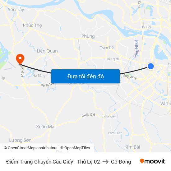 Điểm Trung Chuyển Cầu Giấy - Thủ Lệ 02 to Cổ Đông map