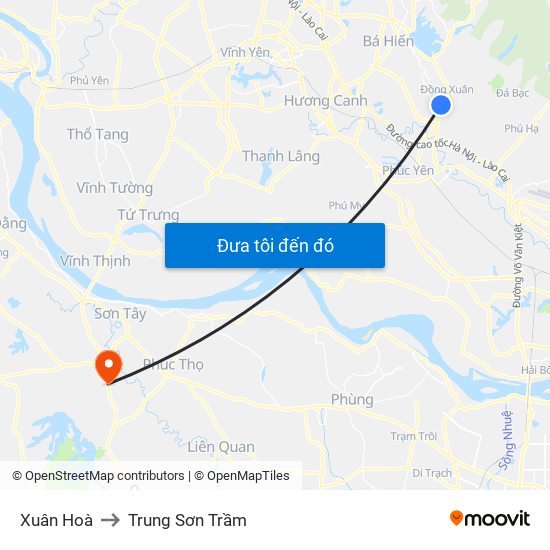 Xuân Hoà to Trung Sơn Trầm map