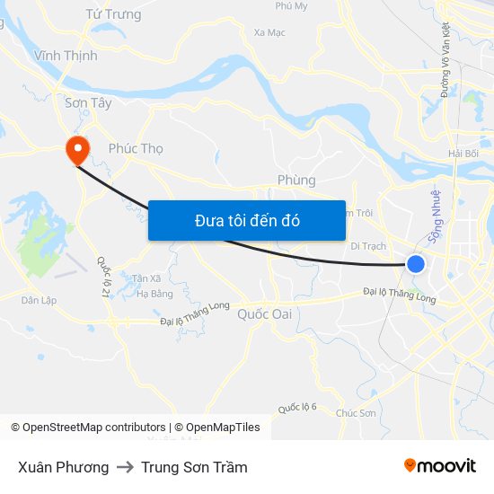 Xuân Phương to Trung Sơn Trầm map