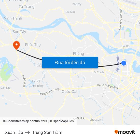 Xuân Tảo to Trung Sơn Trầm map