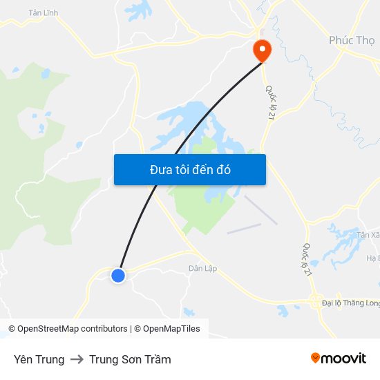 Yên Trung to Trung Sơn Trầm map