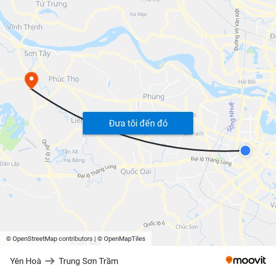 Yên Hoà to Trung Sơn Trầm map