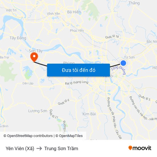 Yên Viên (Xã) to Trung Sơn Trầm map