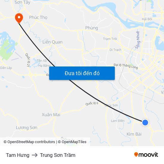 Tam Hưng to Trung Sơn Trầm map