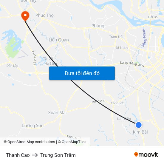 Thanh Cao to Trung Sơn Trầm map