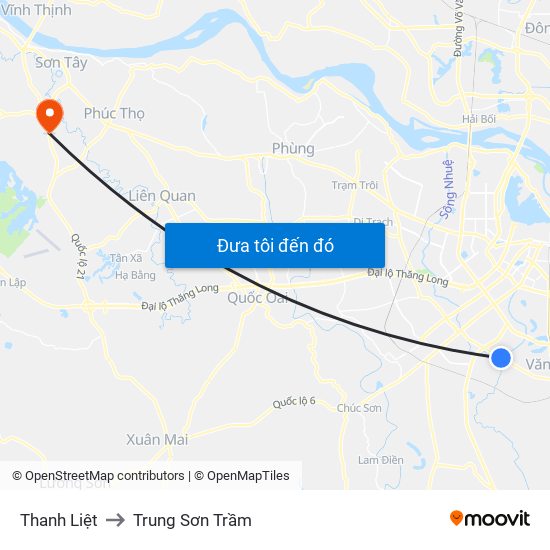 Thanh Liệt to Trung Sơn Trầm map