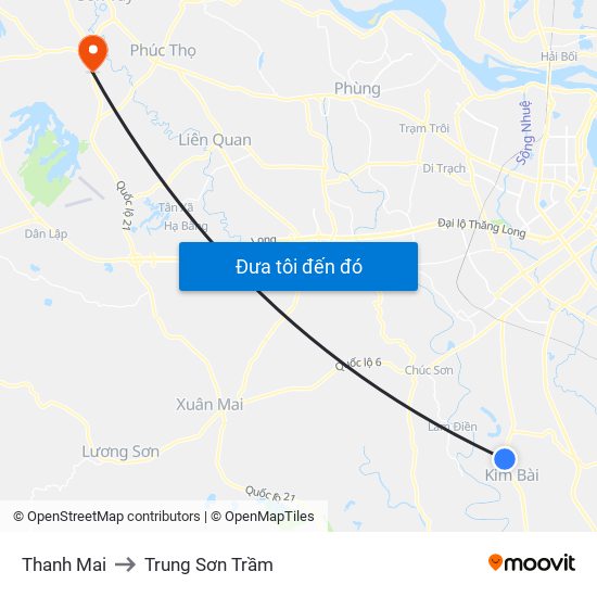 Thanh Mai to Trung Sơn Trầm map