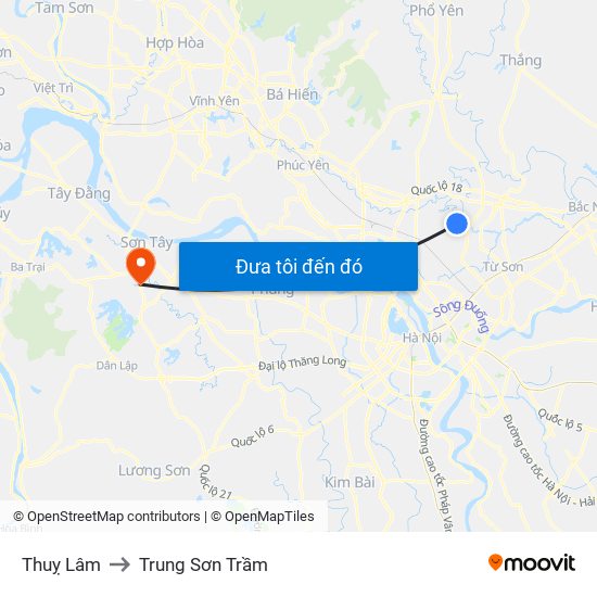 Thuỵ Lâm to Trung Sơn Trầm map