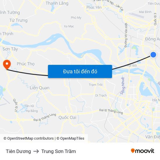 Tiên Dương to Trung Sơn Trầm map