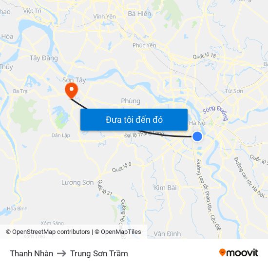 Thanh Nhàn to Trung Sơn Trầm map