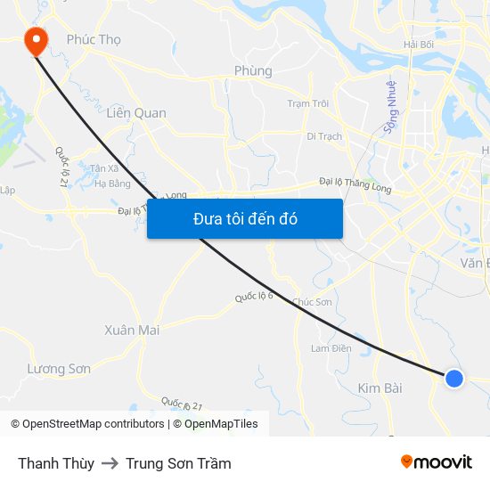 Thanh Thùy to Trung Sơn Trầm map