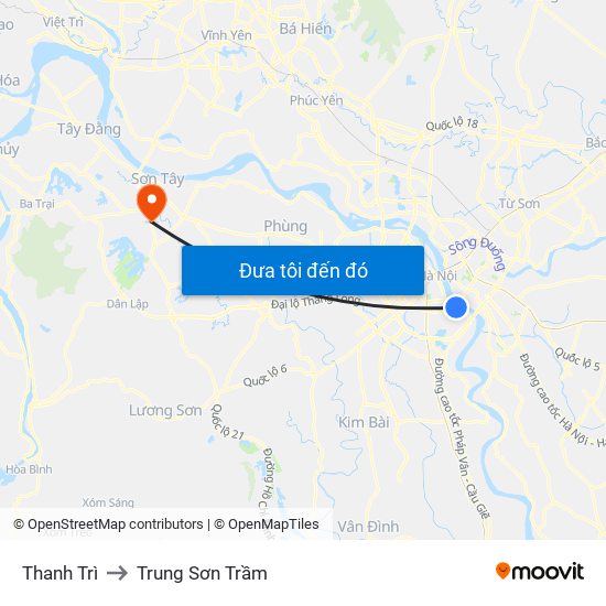 Thanh Trì to Trung Sơn Trầm map