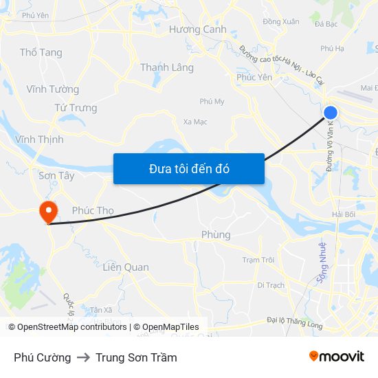 Phú Cường to Trung Sơn Trầm map
