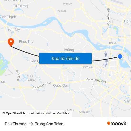Phú Thượng to Trung Sơn Trầm map